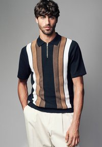 Next REGULAR FIT VERTICAL STRIPE ZIP  - Pólóing - black tan brown