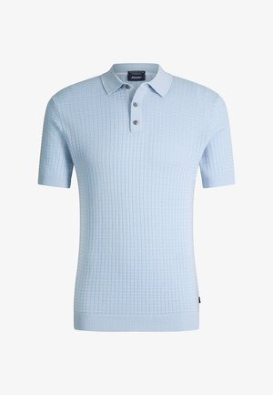 Hellblaues Polohemd mit kurzen Ärmeln, strukturiertem Quadratmuster, Drei-Knopf-Leiste, gerippten Bündchen und Kragen der Marke JOOP!