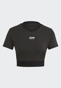 Svart kortärmad t-shirt i mjukt tyg. Har rundad halsringning, korta ärmar och en vit Adidas-logotyp på framsidan.