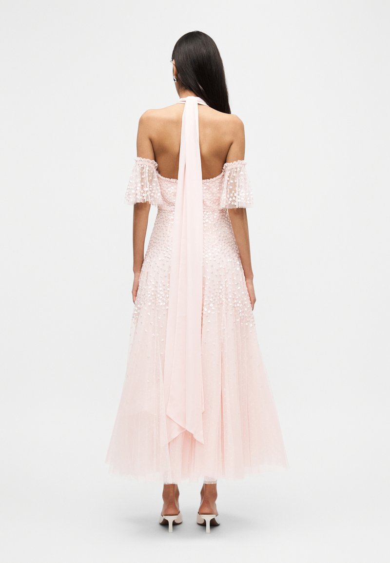 strapless open back dress Pink Halter Neck Embroidered Gown main image 1
