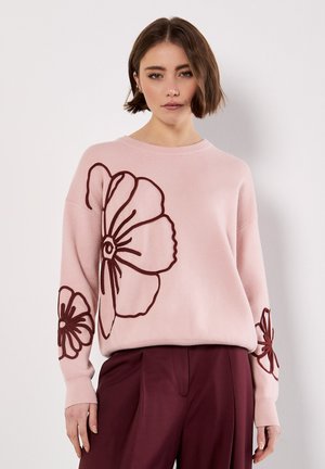 LARGE EMBROIDERED FLOWERS - Maglione - pink