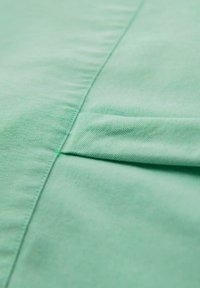 Tessuto verde chiaro con una superficie liscia, caratterizzato da una cucitura e un piccolo dettaglio tasca, che mostra un design semplice e senza motivi.
