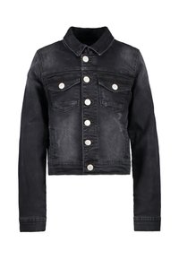 Černá džínová bunda se zkráceným střihem, zapínáním na knoflíky, dvěma náprsními kapsami, stříbrnými knoflíky a klasickým límcem. Po celém povrchu má opotřebovaný vzhled.