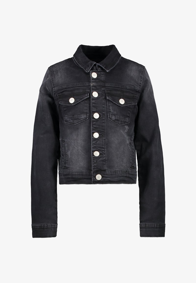 Černá džínová bunda se zkráceným střihem, zapínáním na knoflíky, dvěma náprsními kapsami, stříbrnými knoflíky a klasickým límcem. Po celém povrchu má opotřebovaný vzhled.