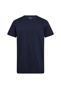 Marineblå kortærmet T-shirt lavet af bomuld, med en rund halsudskæring og en glat overflade. Enkel design uden mønstre eller udsmykninger.
