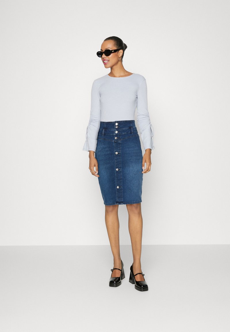 ONLY Onlsiri Front Slit Rok DNM Gua Noos, blauw, XS