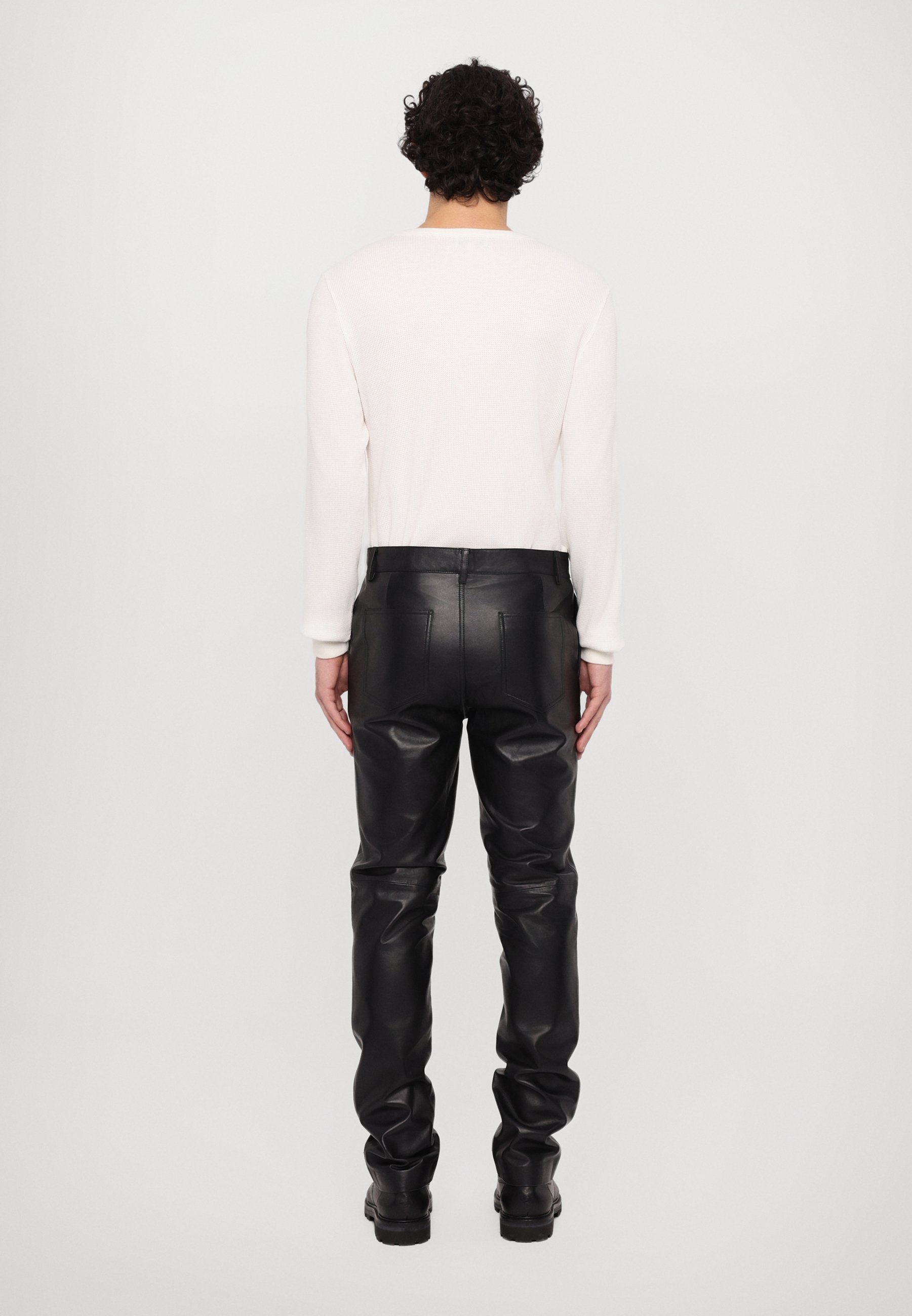 Calvin Klein 90S STRAIGHT - Leather trousers - black - Zalando