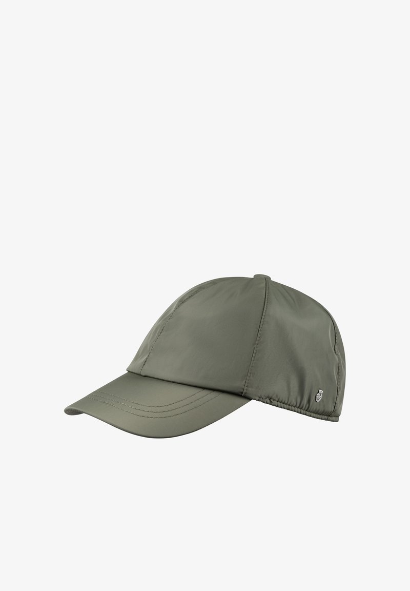 Light olive green cap made of smooth, lightweight fabric. Features a curved visor and stitched detailing, with a small logo on the side.