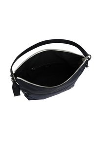 Černá nylonová taška přes rameno se zipovým uzávěrem, která má prostorný interiér a další vnitřní kapsu. Texturovaný popruh pro pohodlí.