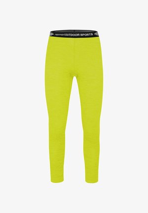 Leuchtend gelbe Sportleggings in voller Länge mit schwarzem elastischem Bund, beschriftet mit "normani OUTDOOR SPORTS."
