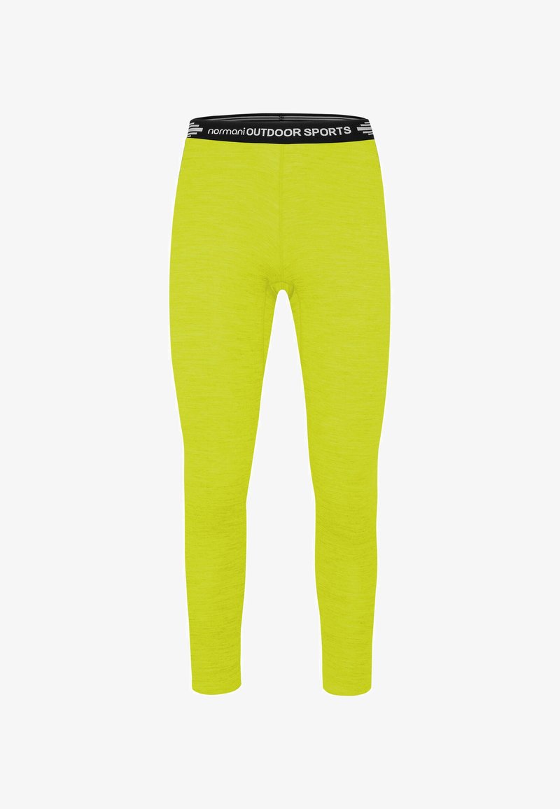 Leuchtend gelbe Sportleggings in voller Länge mit schwarzem elastischem Bund, beschriftet mit "normani OUTDOOR SPORTS."