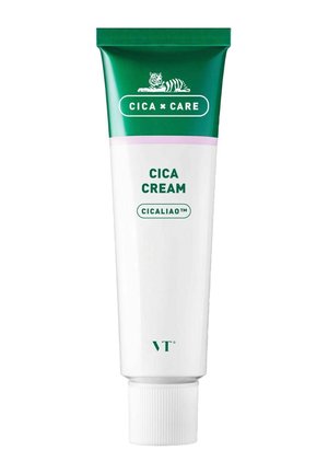 Grüne und weiße Tube der Marke VT Cica Care Cica Cream mit Tiger-Logo und geriffeltem weißen Deckel.