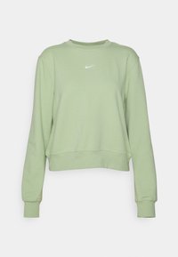 Sudadera corta verde claro con mangas largas, hecha de tela suave. Presenta un logo de Nike en blanco en el pecho y puños acanalados.