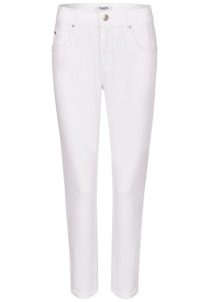 Weiße Jeans im Slim-Fit-Stil aus Denim. Mit einem Knopf- und Reißverschluss, fünf Taschen und minimalen Nähdetails.