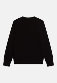 Svart sweatshirt med långa ärmar, ribbad rundhals och midja. Mjuk textur utan synliga mönster eller logotyper. Enkel, odekorerad design.