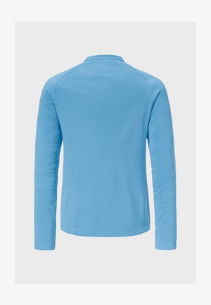 Long-sleeve shirt in light blue, made of soft cotton. Features a round neckline and smooth texture, with no visible patterns or accents.