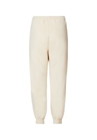 Cremfarbene Sweatpants aus einem weichen, strukturierten Stoff. Mit elastischen Bündchen und einem Kordelzugbund, vorgesehen für Komfort und Bequemlichkeit.