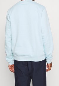 Sudadera azul clara con cuello redondo, mangas largas y un corte relajado. Confeccionada en un tejido suave, con puños y dobladillo acanalados.