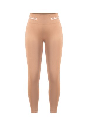 Beige seamless leggings med høj talje og "SMIME" branding. Fremstillet af elastisk materiale med glat tekstur og fuld længde.