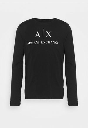 Fekete, hosszú ujjú pamut póló, az elején fehér "A/X ARMANI EXCHANGE" felirattal. Simának tűnő anyag, kerek nyakkivágású dizájn.