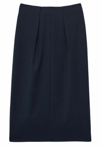 Gonna a matita blu navy con pieghe frontali, design strutturato e texture liscia. Realizzata in un tessuto leggero per il massimo comfort.