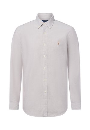 Lichtgrijze overhemd met lange mouwen, knopenlijst en button-down kraag, met klein geborduurd logo op de linkerkant van de borst.