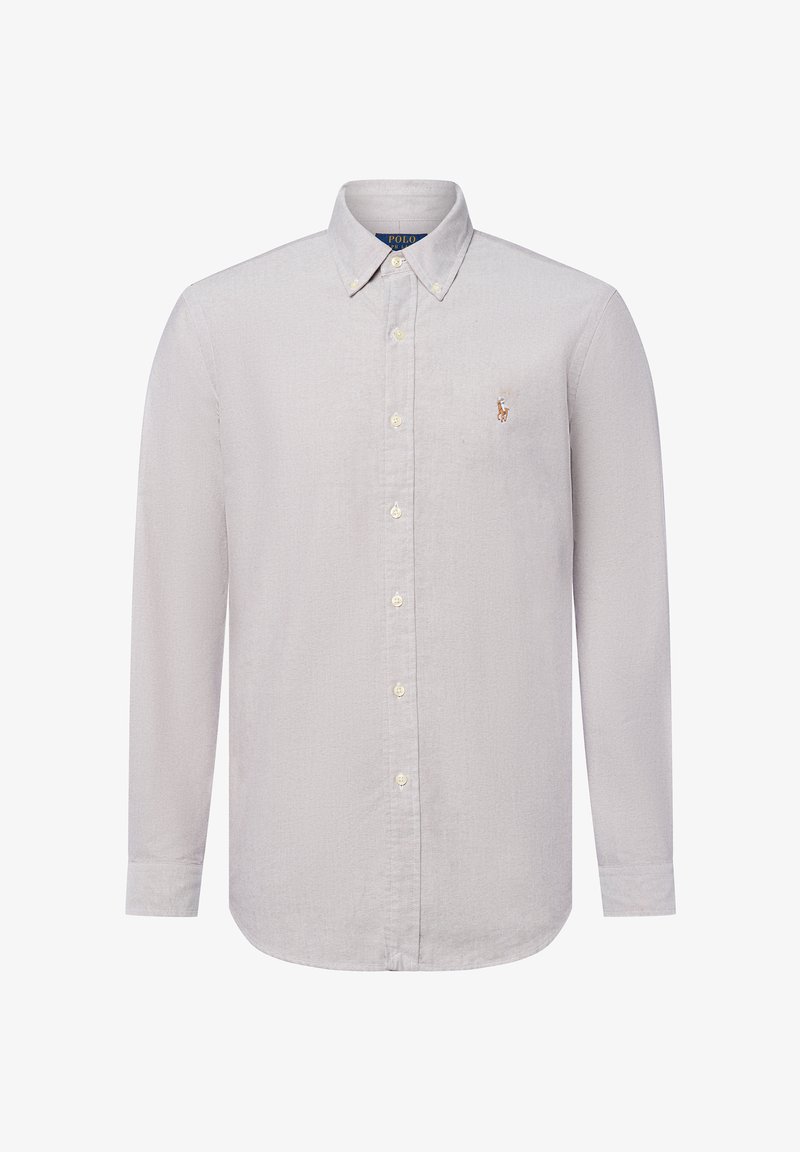 Lichtgrijze overhemd met lange mouwen, knopenlijst en button-down kraag, met klein geborduurd logo op de linkerkant van de borst.