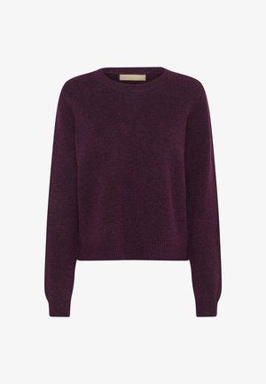 Bordo pletiva svjetera s okruglim izrezom, dugim rukavima i rebrastim rubom. Mekana tekstura s lagano opuštenim krojem.