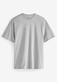 T-shirt grigio a maniche corte realizzato in tessuto morbido con scollo rotondo, caratterizzato da un design semplice e uniforme, privo di motivi o grafiche.