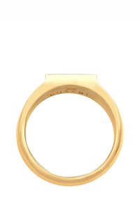 Guld ring med en glat, rundet bånd og en flad top. Indersiden har en subtil indgravering, der viser en poleret overflade uden pynt.