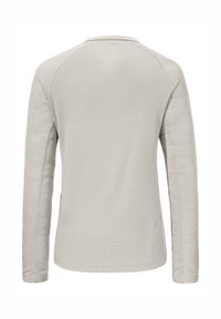 Langarmshirt in Hellgrau mit einem strukturierten Waffelstrickdesign, rundem Halsausschnitt und seitlichen Schlitzen am Saum für zusätzlichen Komfort.