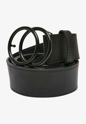 Must mustrahnöör koos kahe metallrõngaga ja sileda pinnaga. Vöö on lai ning nähtavad õmblused on detailides.