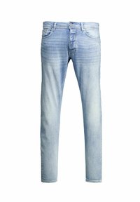 Svijetloplave traperice, slim fit dizajn, ravne nogavice, s suptilnim izbljedjenjem i tradicionalnim stilom s pet džepova, s prednjim kopčanjem na gumb.