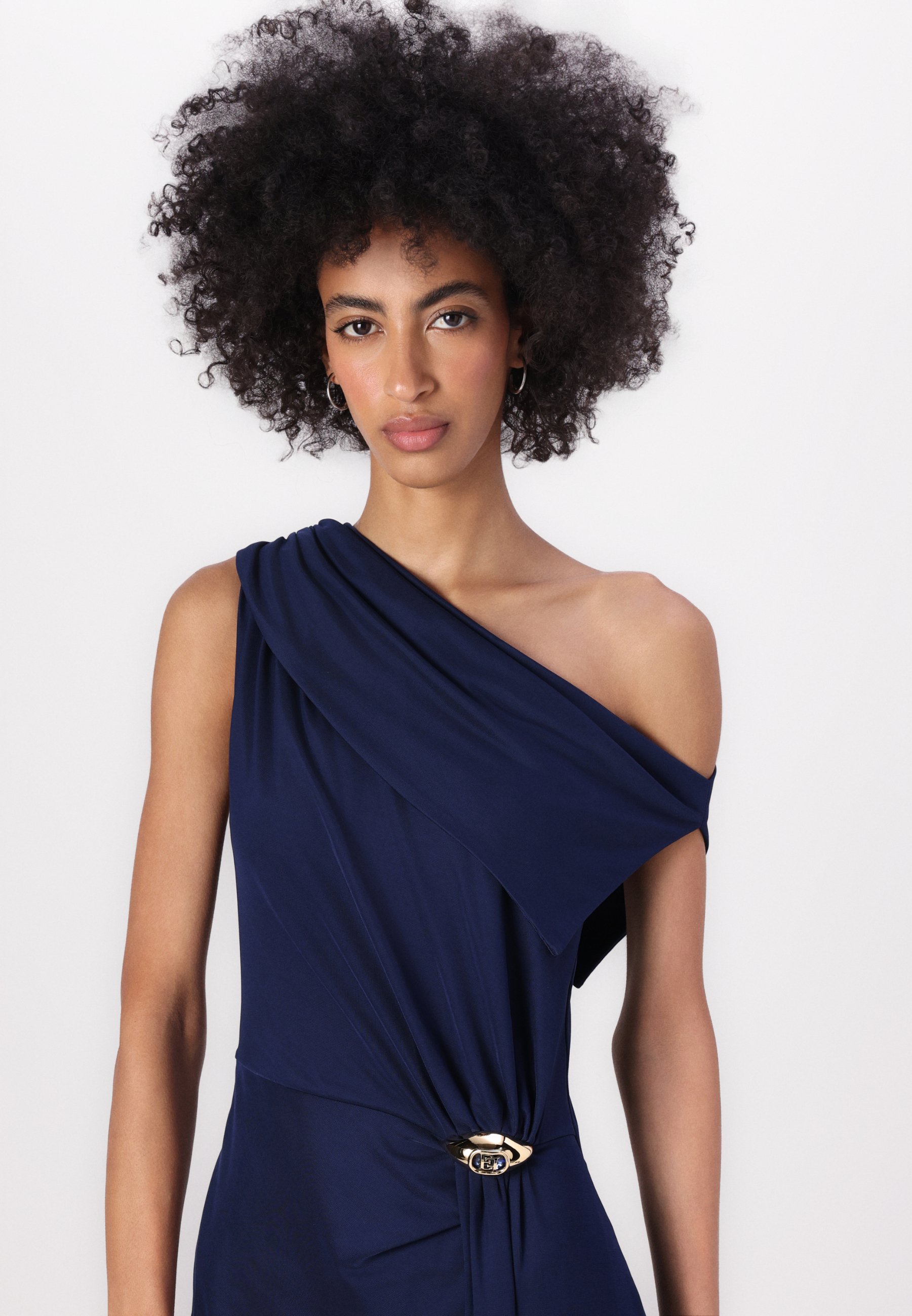オールインワン・サロペット Elisabetta Franchi One-Shoulder Draped Blue Evening Dress Elisabetta Franchi - Long One-Shoulder Model - Blue - Dress