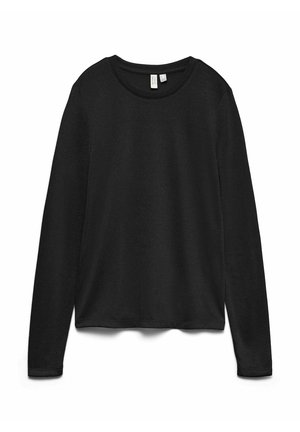 Czarna koszulka z długim rękawem wykonana z miękkiego materiału, z okrągłym dekoltem i prostym dołem. Prosty design bez wzorów ani dodatków.