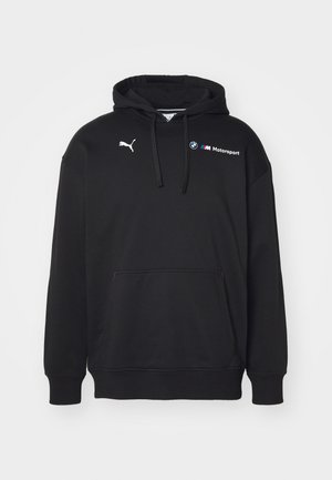 Felpa nera con cappuccio realizzata in tessuto morbido, dotata di tasca a marsupio, stringhe e loghi di Puma e BMW Motorsport.