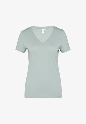 Light teal V-neck T-shirt made of soft material. Features short sleeves and smooth texture with no visible patterns or accents.