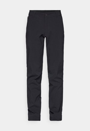 Mustat, slim-fit-housut, joissa on sileä pinta, vetoketjullinen tasku ja klassinen napin kiinnitys. Sopii rentoon tai puolimuodolliseen käyttöön.