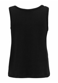Débardeur noir sans manches à encolure ronde, vu de dos, uni sans motifs ni logos.