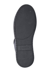 Zwarte schoenzool met ronde en zigzagloopprofielen, met de merknaam "CRUYFF" in het midden gecast.