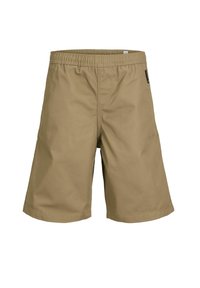 Kaki shorts i lätt tyg med elastisk midja, med två sidofickor och en enkel, flat fålldesign.