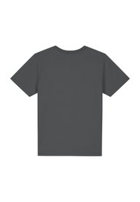 Grijze t-shirt met korte mouwen, gemaakt van zacht materiaal. Klassiek ontwerp met ronde hals in een effen kleur, zonder patronen of logo's.