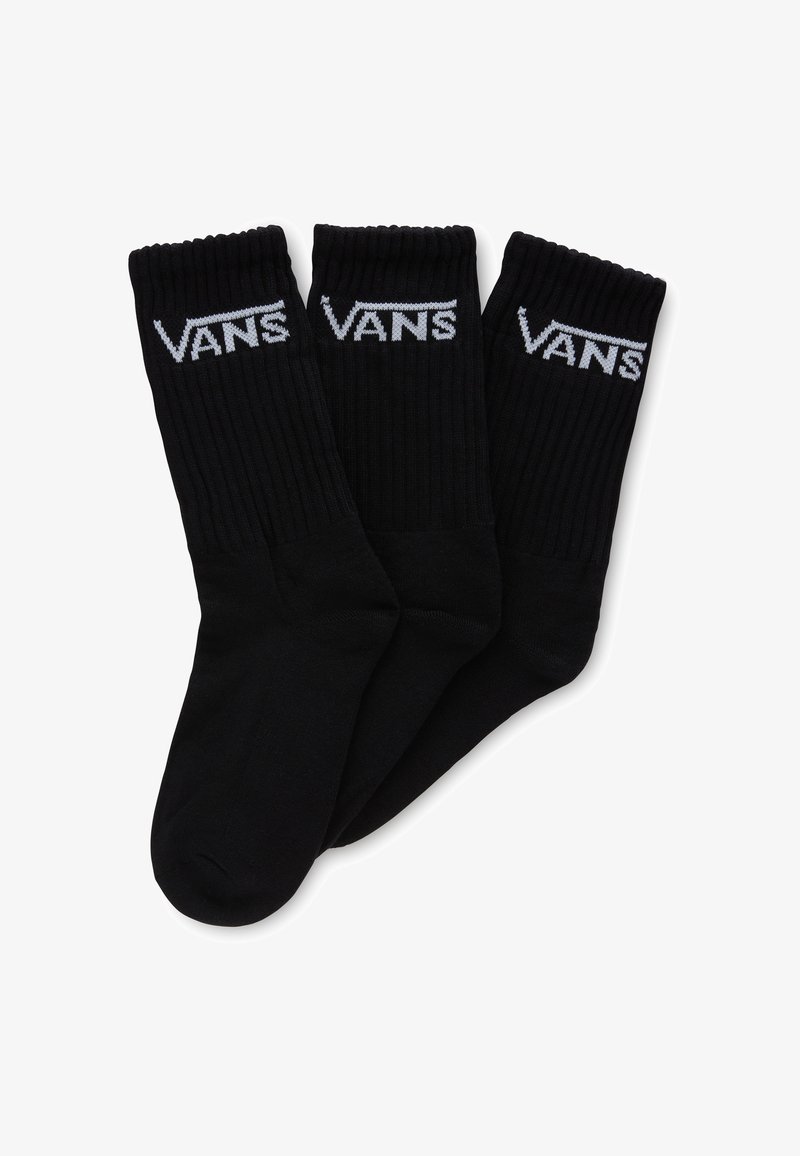 Tre paia di calzini neri con texture a coste, con il logo Vans bianco ricamato sulla parte superiore. Design standard di lunghezza media.