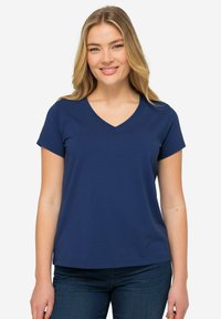 LAURASØN KLEINER KNOTEN V-AUSSCHNITT HALBARM - Camiseta básica - medium blue