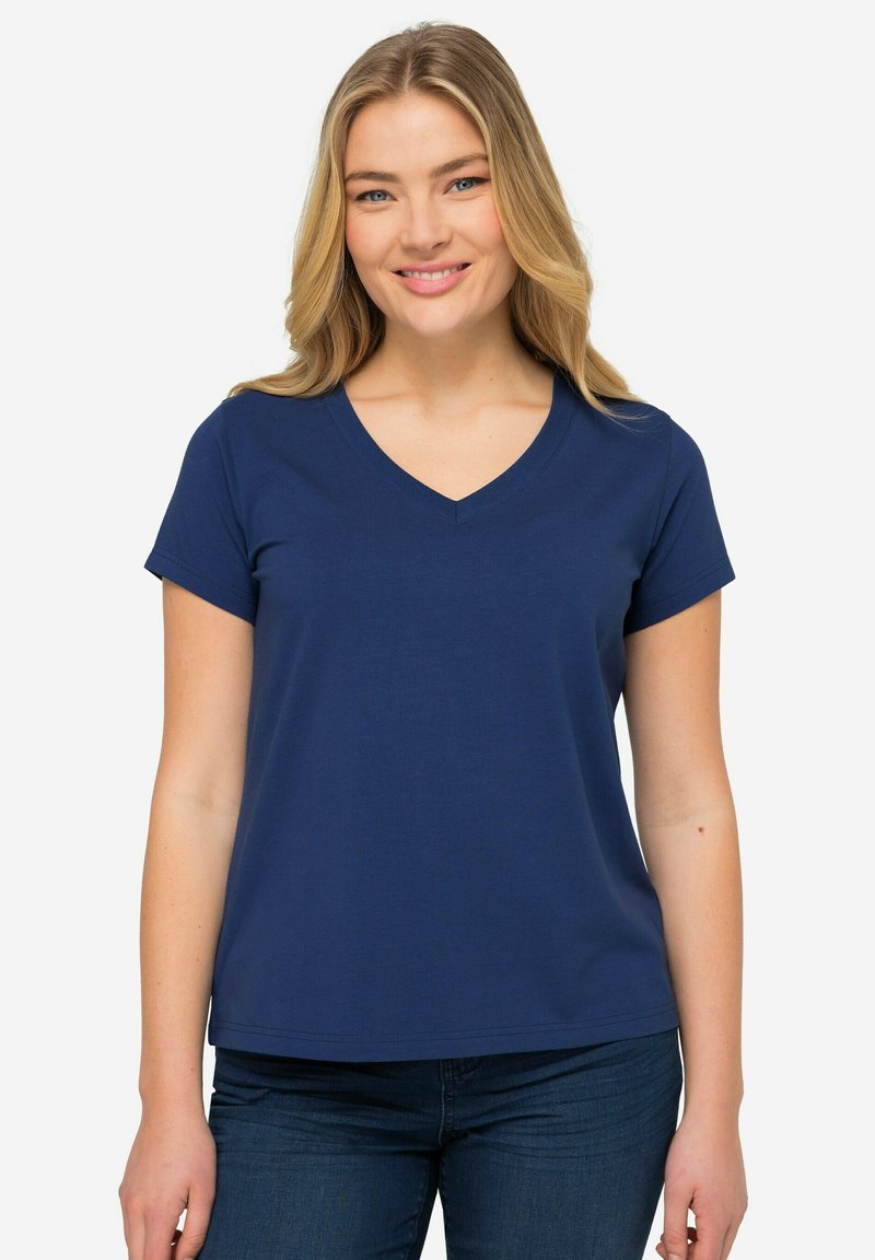 LAURASØN KLEINER KNOTEN V-AUSSCHNITT HALBARM - Camiseta básica - medium blue