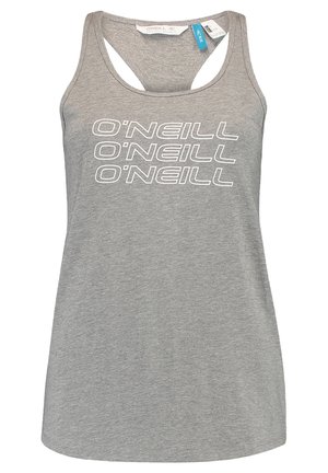 Harmaa hihaton racerback-tyylinen toppi, jossa edessä kolme kertaa valkoisin ääriviivoin painettu "O'NEILL"-teksti.