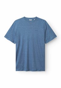 Blå melange t-shirt med kort ärm tillverkad av mjukt tyg. Har rund halsringning och en diskret logotyp på vänster bröstområde.