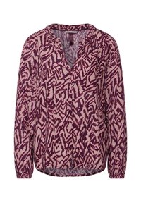 Langsleeve blouse in een abstract roze en paarse print, met een v-hals en knoopsluiting aan de voorkant. Zachte, lichte stof met gathered manchetten.