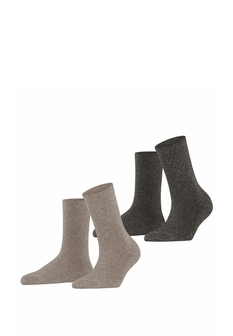 Set von vier Socken in zwei Farben: hellbeige und dunkelgrau. Hergestellt aus strukturiertem Strickmaterial mit subtiler shimmer. Knöchelhöhen-Design.