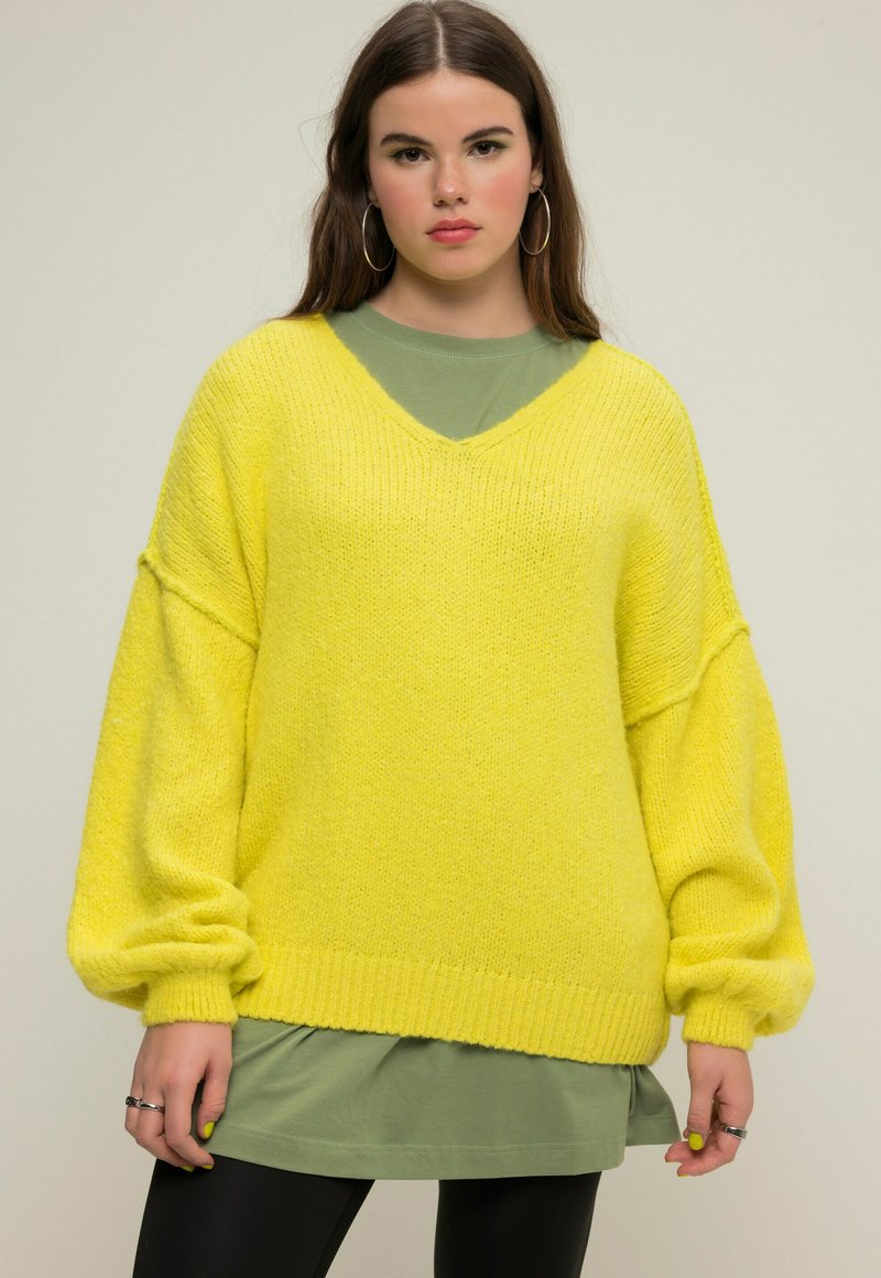 Studio Untold V-HALS WIJDE LANGE MOUWEN - Strickpullover - lichtgeel